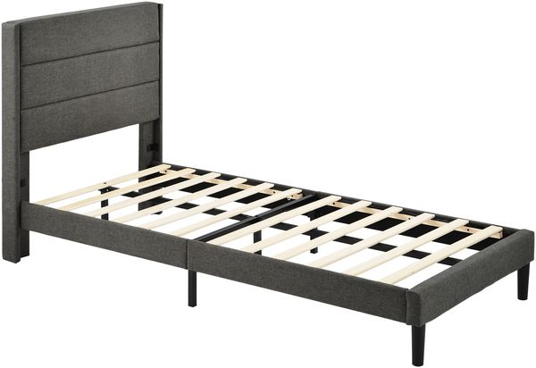 Polsterbett 90x200 cm mit gepolstertem Kopfteil,Leinen Dunkelgrau,stabiler Holzlattenrost Bild 10