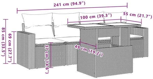 vidaXL 5-tlg. Garten-Sofagarnitur mit Kissen Grau Poly Rattan 3267100 Bild 9