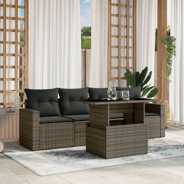 vidaXL 5-tlg. Garten-Sofagarnitur mit Kissen Grau Poly Rattan 3267100
