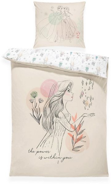 MTOnlinehandel Kinderbettwäsche Disney „Die Eiskönigin“ 135x200 + 80x80 cm, Renforcé, Frozen, 100% Baumwolle, 2 teilig, Anna & Elsa im stilvollen Zeichnungsdesign in sanften Pastelltönen