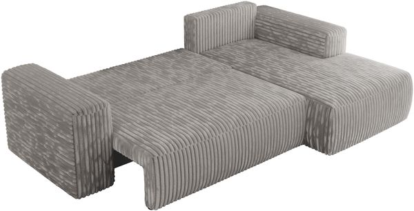 Ecksofa mit Schlaffunktion, Bettkasten und losen Kissen für das Wohnzimmer - TRENTINO - Hellgrau Cord - rechts Bild 5