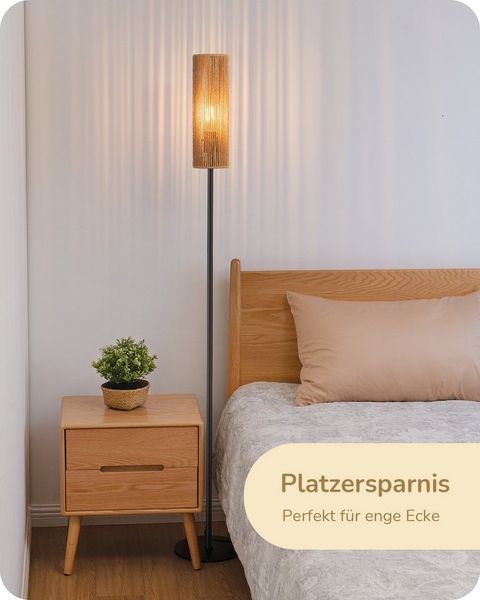 EDISHINE Stehlampe Wohnzimmer 165cm, LED wechselbar, warmweiß, Boho Stehlampe mit Lampenschirm aus gewebtem Seil
