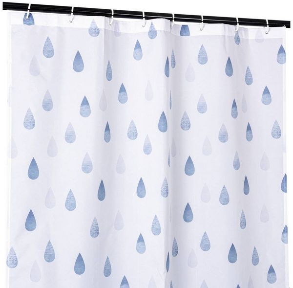 ANRO Duschvorhang FASTY Tropfen Anti-Schimmel Polyester Badezimmervorhang Bad-Stoff Breite 120 cm (Packung, 1-tlg, Duschvorhang inkl. Aufhängeringe), robuster Vorhang Stangenaufhängung 120x200 cm Skandi Bad Blau