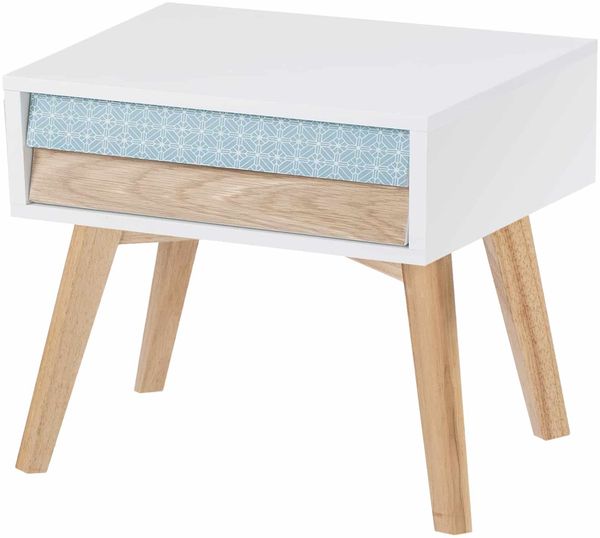 Nachttisch Hailey Weiß / Blau / Holz