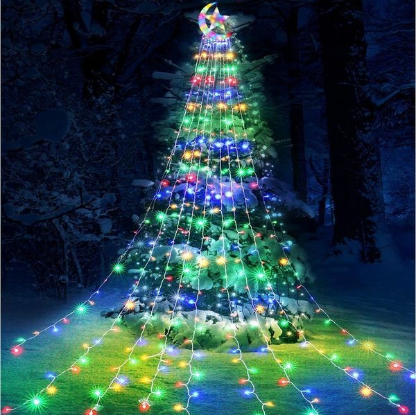 Sunicol LED-Lichterkette LED Weihnachtsbaum Lichterkette, Topper Star, 350-flammig, 8 Modi, Timer