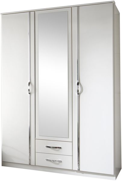 Kleiderschrank Duo in Weiß mit Aufleistungen in Chrom – Drehtürenschrank in verschiedenen Größen - Kleiderschrank 135 cm Breite