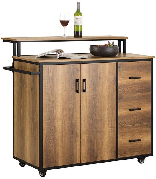 SoBuy Küchenwagen Rollwagen Sideboard, Küchentrolley, Küchenwagen mit Arbeitsplatte, Rollwagen, Kücheninsel mit Türen und Schubladen Küchenschrank