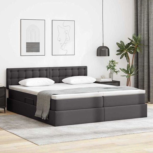 vidaXL Bett mit Stauraum und LED mit LED Grau 200 x 200 cm Kunstleder 3371547