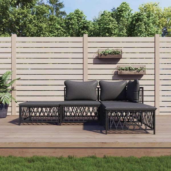 vidaXL 4-tlg. Garten-Lounge-Set mit Kissen Anthrazit Stahl 3186849