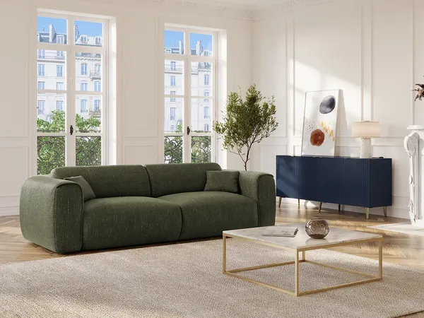 Vente-unique - Sofa 4-Sitzer mit Matratze - Strukturstoff - Grün - POGNIA
