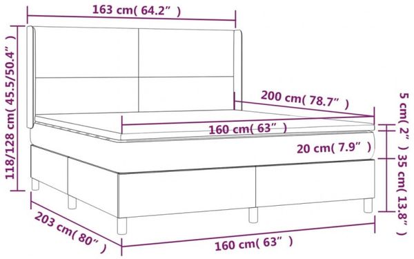 vidaXL Boxspringbett mit Matratze Hellgrau 160x200 cm Samt 3132567 Bild 7
