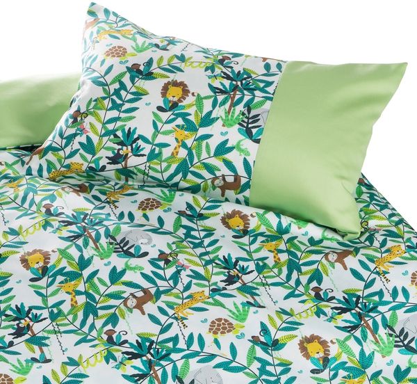 Mako Satin Kinder Bettwäsche Dschungel grün 100x135 + 40x60