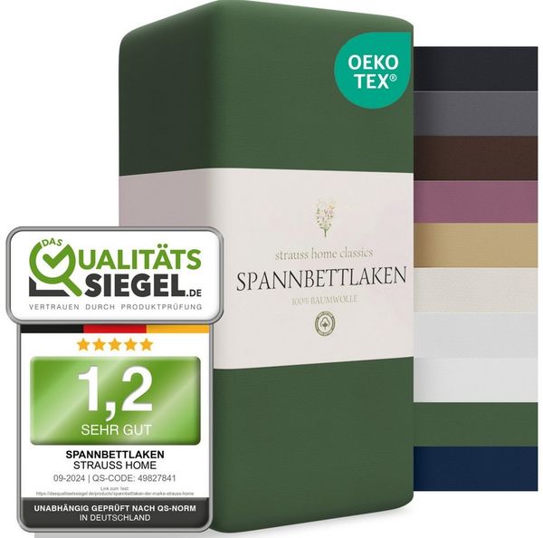 Strauss Home Spannbettlaken Premium 160 g/m² Gekämmte Baumwolle Jersey in Hotelqualität, Gummizug: Rundumgummi, OEKO-TEX®-zertifiziert - Hotelqualität – Formstabil & Langlebig