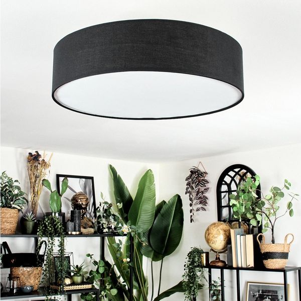 hofstein Deckenleuchte Deckenlampe aus Metall/Stoff/Kunststoff in Nickel-matt/Schwarz/Weiß, ohne Leuchtmittel, runde Leuchte im modernen Design (50cm), E27