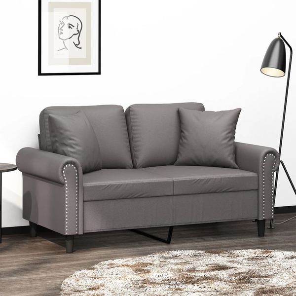 vidaXL 2-Sitzer-Sofa mit Zierkissen Grau 120 cm Kunstleder 3200927