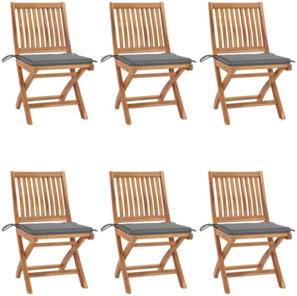 vidaXL Klappbare Gartenstühle mit Kissen 6 Stk. Massivholz Teak 3072835