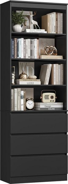 Homfa Bücherregal Hochschrank Standregal Bücherschrank Raumteiler, mit 4 Fächern und 3 Schubladen, 60x35x202cm