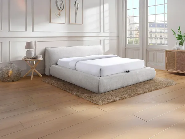 Vente-unique - MIRSIO Bett Stoff Beige - B 244,5 cm x H 81 cm x L 236 cm