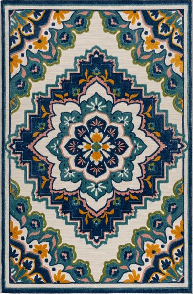 Kadima Design Superweich Floral Outdoor-Teppich in Blau - "Marden". 200x290 cm