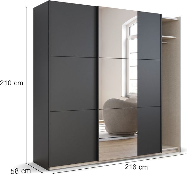rauch Kleiderschrank; Schwebetürenschrank KRONACH, 2-türig, 1 Spiegeltüre, Graumetallic, 218x210x59xcm Bild 4
