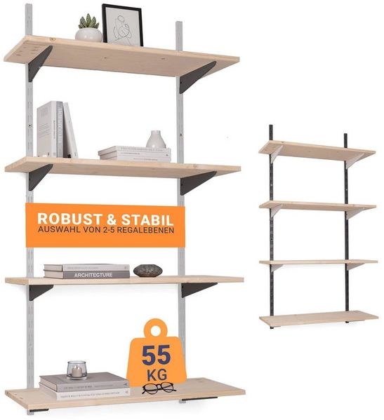 BOOMET Wandregal Regal Bausatz weiß/schwarz, 80 18-tlg, Wandboard Bücherregal Hängeregal Leimholz Holzboden