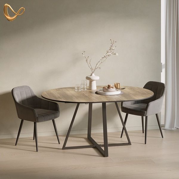 Livinity® Esstisch Firenze, Eiche rustikal/Schwarz/Schwarz, 120 x 120 cm ausziehbar (1-St)