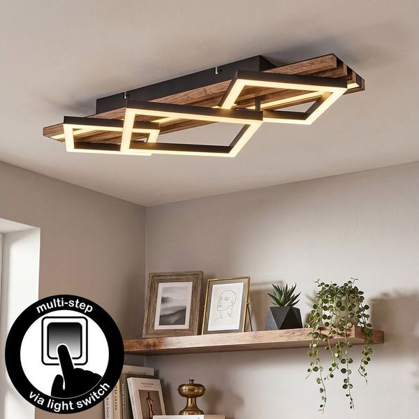 hofstein Deckenleuchte Deckenlampe aus Metall/MDF/Kunststoff, ohne Leuchtmittel, moderne Deckenleuchte in Schwarz/Holzoptik/Braun/Weiß