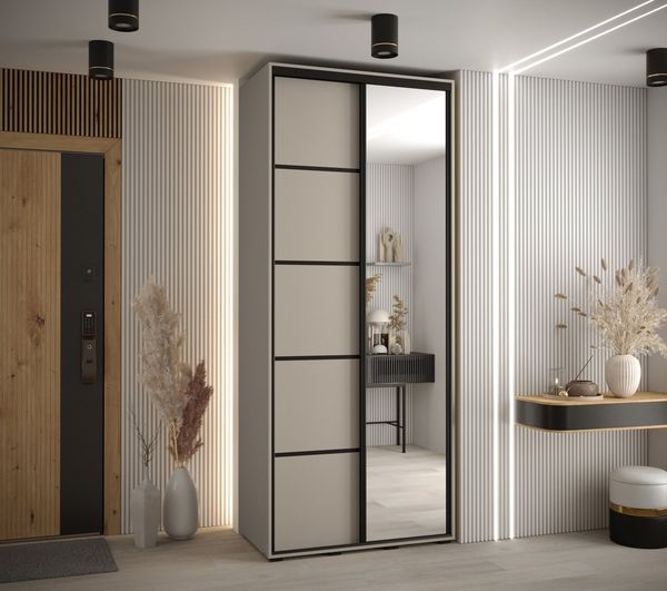 ABIKS MÖBEL Schwebetürenschrank Dakota 5 Schlafzimmerschrank mit Spiegel, Kleiderstange und Regalen