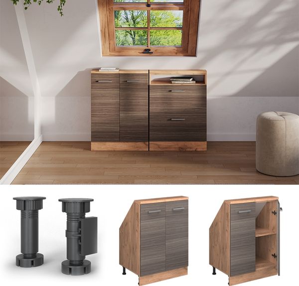 Küchenschrank für Dachschrägen R-Line Edelgrau 60 cm mit 2 Türen Vicco Bild 2