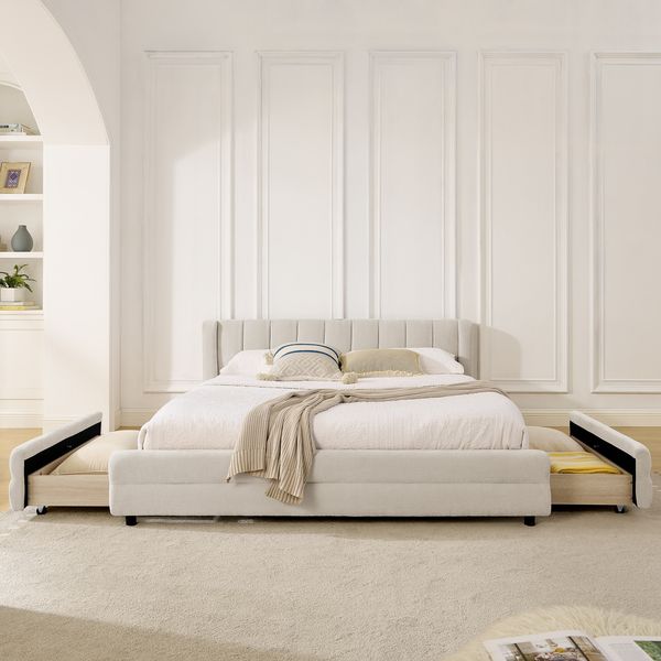MODFU Polsterbett Praktisches Bett mit umfassendem Stauraum-System,Schubladen (Packung, 1-tlg, 160x200 cm, seitliche Aufbewahrungsfächer & Ladestation), für mehr Ordnung und Komfort in jedem Schlafraum(ohne Matratze)