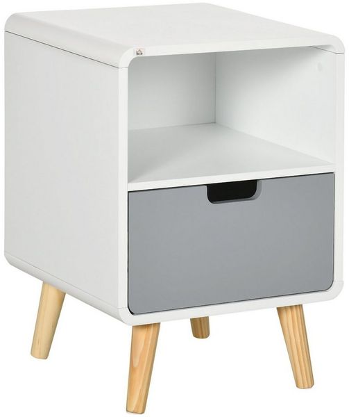 HOMCOM Nachttisch Beistelltisch mit Schublade, Offenem Fach (Nachtschrank, 1-St, Nachtkommode), für Schlafzimmer, Wohnzimmer, Weiß, 40 x 38 x 58 cm