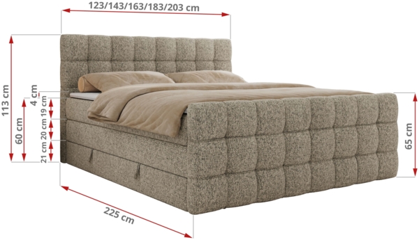 Boxspringbett ALTIVO KING DUO, Doppelbett mit Stauraum Multipocket-Matratze und Topper Bett mit Kopfteil, Fußteil - 160x200 cm - Dunkelbeige Strukture - H3 Bild 6