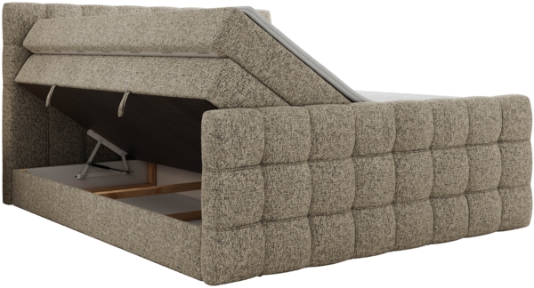 Boxspringbett ALTIVO KING DUO, Doppelbett mit Stauraum Multipocket-Matratze und Topper Bett mit Kopfteil, Fußteil - 160x200 cm - Dunkelbeige Strukture - H3 Bild 5