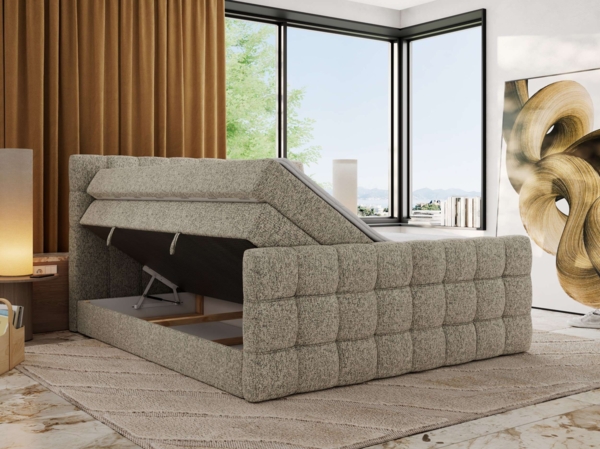Boxspringbett ALTIVO KING DUO, Doppelbett mit Stauraum Multipocket-Matratze und Topper Bett mit Kopfteil, Fußteil - 160x200 cm - Dunkelbeige Strukture - H3 Bild 4