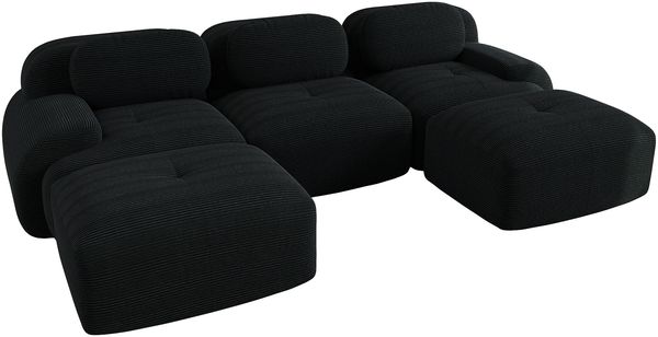 3-Sitzer Sofa 298×178×75 cm aus Cordstoff rahmenlos modular mit 2 Hockern, schwarz Bild 5