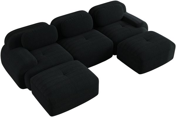 3-Sitzer Sofa 298×178×75 cm aus Cordstoff rahmenlos modular mit 2 Hockern, schwarz Bild 6