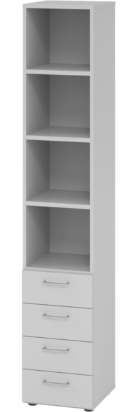 bümö smart Schubladenschrank, Büroschrank in grau mit 4 Schüben & 4 Regalfächern - Bürocontainer aus Holz, Container mit Metallgriffen & Soft-Stop Schubladen, 964S4-5-5-BS
