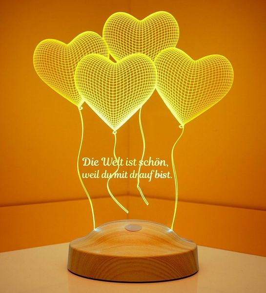 Geschenkelampe LED Nachttischlampe Vier Herzen Hochzeit 3D mehrfarbige Nachtlicht Valentinstagsgeschenk, Leuchte 7 Farben fest integriert, Valentinstag Geschenk für Freundin, Sie, Ehefrau, Verlobte, Partnerin, Sie