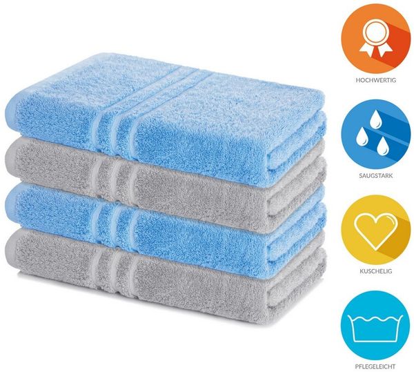 Lavea Duschtücher 4er Set Duschtuch 70 x 140 cm, Elena Frottee Handtücher, (Set, 4-St), Dusch-Handtuch, 500 g/m² Frottier, weich & saugstark, pflegeleicht