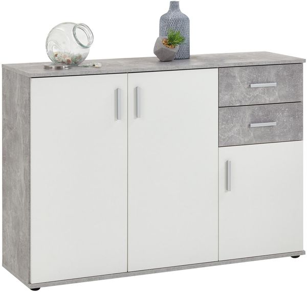 Schubkastenkommode >ALBI 2< in Beton LA-weiß - 120,5x83x35cm (BxHxT)