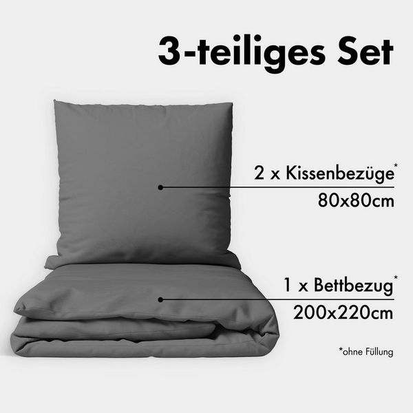 Jacobson Bettwäsche Set - 100% Baumwolle, Perkal, 3 teilig, Erhältlich in den Größen 135x200, 155x220, 200x200, 200x220, 240x220