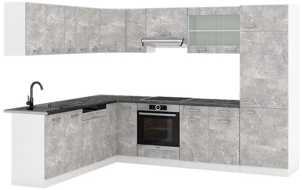 Eckküche R-Line Beton/Weiß 287 x 60 cm , AP Anthrazit Vicco