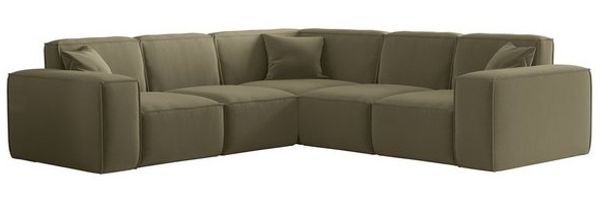 Ecksofa Designersofa CELES PREMIUM Stoff Opera Velvet Olivgrün Seite Universal Bild 4