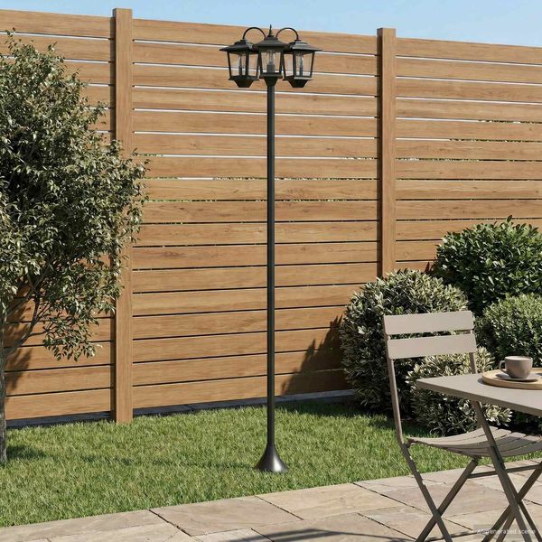 vidaXL 3-Kopf Laternenpfahl Schwarz 16 x 16 x 187 cm Aluminium und ABS 42042693