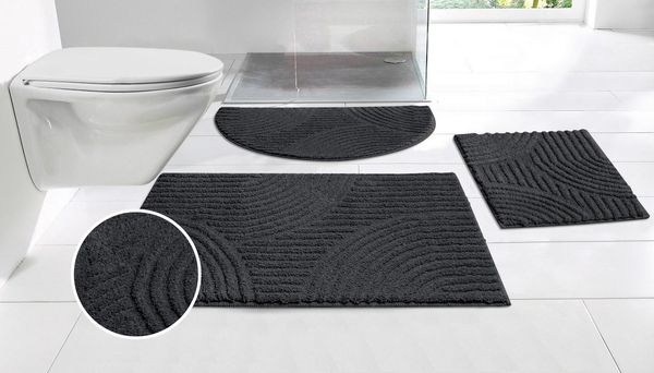 OTTO home Badematte Ognon, Scandi, Boho, modernes Muster, Höhe 15 mm, rutschhemmend beschichtet, schnell trocknend, strapazierfähig, fußbodenheizungsgeeignet, Polyester, rund, Badteppich, Uni Farben, Hoch-Tief-Effekt