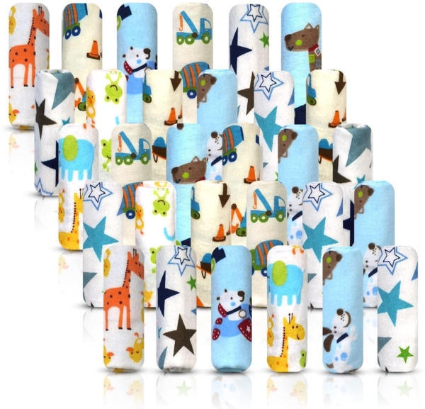 Baby-Flanell-Waschlappen-Set 30er-Pack 100% Baumwolle Lustige Designs 17x25 cm