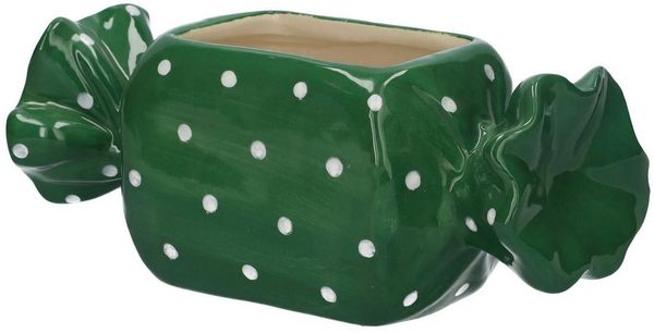 INNA-Glas Blumentopf Pflanzentopf Bonbon Amiel aus Keramik, mit Punkten, grü