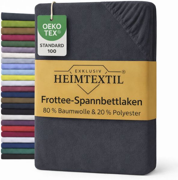 EXKLUSIV HEIMTEXTIL Frottee Spannbettlaken Rundumgummizug Marke 120 x 200 cm Anthrazit 80% Baumwolle 20% Polyester Öko - Tex Zertifiziert Bed-Sheet Bettlaken Spannbetttuch Topper Leinentuch