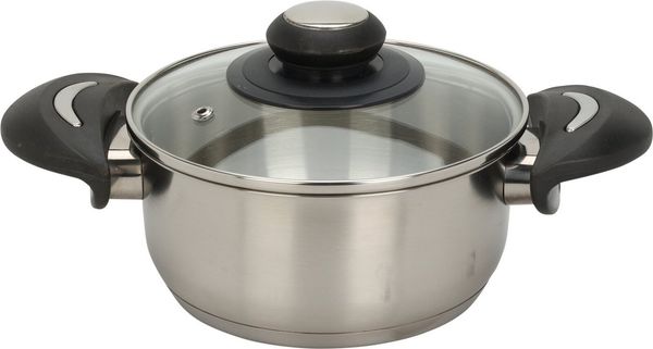 Koopman Kochtopf Edelstahl 1400 ml Universal Topf Ø 16 cm Glasdeckel 2 Griffe, Edelstahl (1-tlg), 1400ml, Kasserolle, Suppentopf, Edelstahl, Glasdeckel