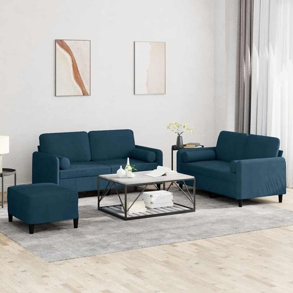 vidaXL 3-tlg. Sofagarnitur mit Kissen Blau Samt 3202013